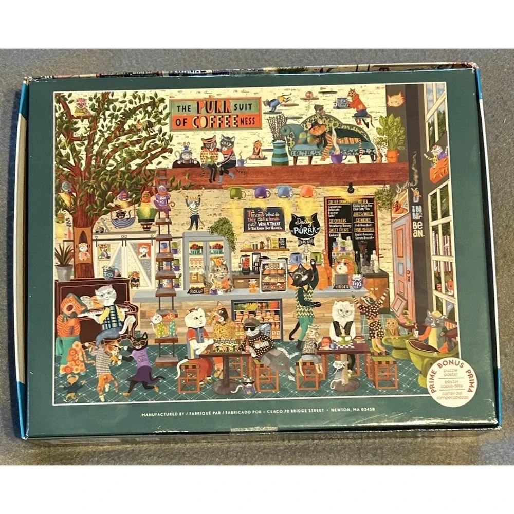 Ceaco Puzzle 1000 Piece EZ-2-Hold CAT CAFE Cindy Jackson Larger Size Pieces